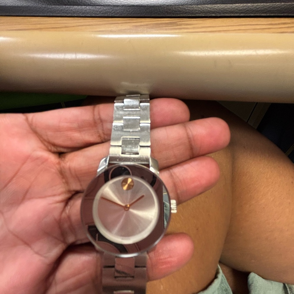 Movado Women's Watch with Silver Band and Gold Dial